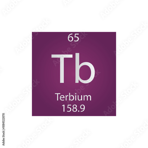 Tb Terbium Lanthanide Chemical Element Periodic Table. Simple flat square vector illustration, simple clean style Icon with molar mass and atomic number for Lab, science or chemistry class.