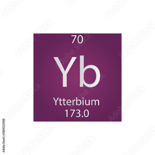 Yb Ytterbium Lanthanide Chemical Element Periodic Table. Simple flat square vector illustration, simple clean style Icon with molar mass and atomic number for Lab, science or chemistry class.