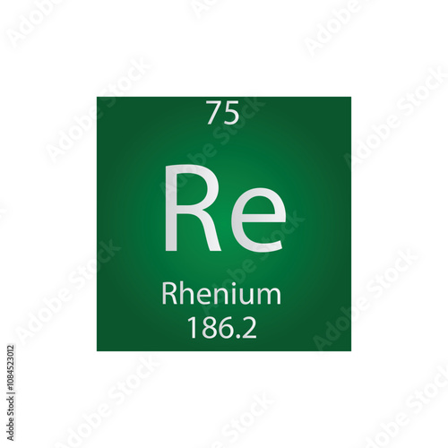 Re Rhenium Transition metal Chemical Element Periodic Table. Simple flat square vector illustration, simple clean style Icon with molar mass and atomic number for Lab, science or chemistry class.