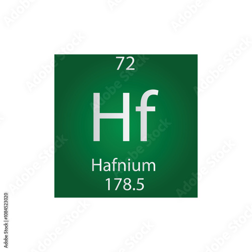 Hf Hafnium Transition metal Chemical Element Periodic Table. Simple flat square vector illustration, simple clean style Icon with molar mass and atomic number for Lab, science or chemistry class.