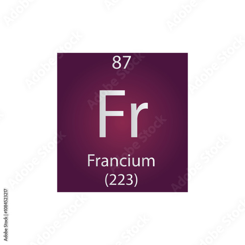 Fr Francium Alkali metal Chemical Element Periodic Table. Simple flat square vector illustration, simple clean style Icon with molar mass and atomic number for Lab, science or chemistry class.