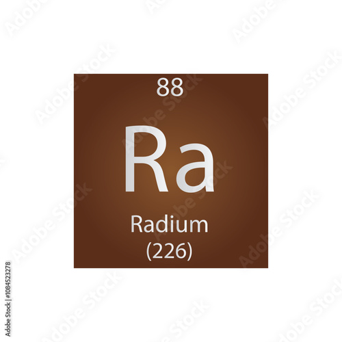 Ra Radium Alkaline earth metal Chemical Element Periodic Table. Simple flat square vector illustration, simple clean style Icon with molar mass and atomic number for Lab, science or chemistry class.