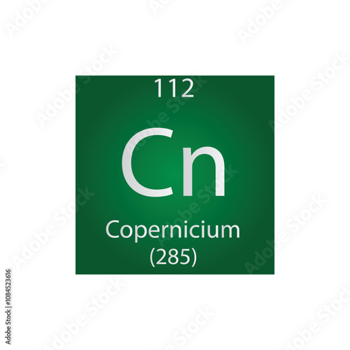 Cn Copernicium  Chemical Element Periodic Table. Simple flat square vector illustration, simple clean style Icon with molar mass and atomic number for Lab, science or chemistry class.