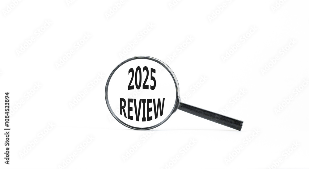 Planning 2025 review new year symbol. Concept words 2025 Review on beautiful white paper in magnifying glass. Beautiful white paper background. Business 2025 review new year concept. Copy space. Planning 2025 review new year symbol. Concept words 2025 Review on beautiful white paper in magnifying glass. Beautiful white paper background. Business 2025 review new year concept. Copy space.