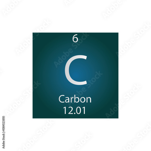 C Carbon Non reactive metal Chemical Element Periodic Table. Simple flat square vector illustration, simple clean style Icon with molar mass and atomic number for Lab, science or chemistry class.