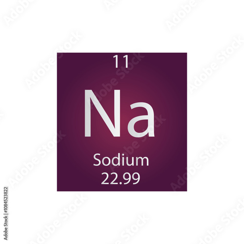 Na Sodium Alkali metal Chemical Element Periodic Table. Simple flat square vector illustration, simple clean style Icon with molar mass and atomic number for Lab, science or chemistry class.