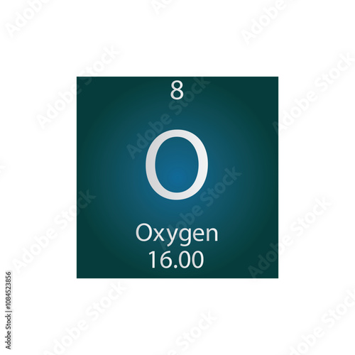 O Oxygen Non reactive metal Chemical Element Periodic Table. Simple flat square vector illustration, simple clean style Icon with molar mass and atomic number for Lab, science or chemistry class.