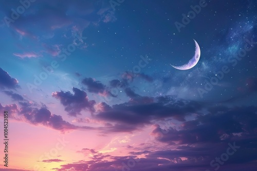 Obraz na płótnie Sky night stars and moon islamic night sunset twilight w salonie