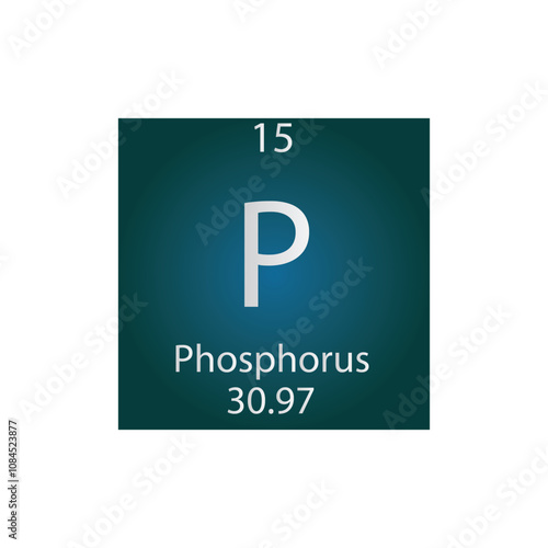 P Phosphorus Non reactive metal Chemical Element Periodic Table. Simple flat square vector illustration, simple clean style Icon with molar mass and atomic number for Lab, science or chemistry class.