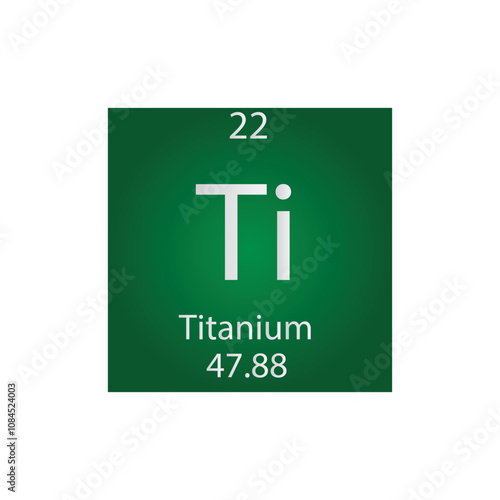 Ti Titanium Transition metal Chemical Element Periodic Table. Simple flat square vector illustration, simple clean style Icon with molar mass and atomic number for Lab, science or chemistry class.