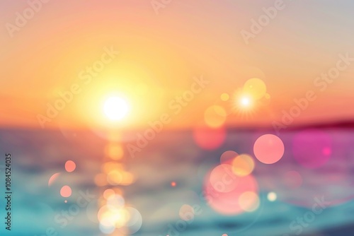 Summer holiday concept Abstract blurred sun light beach with autumn sunset sky background