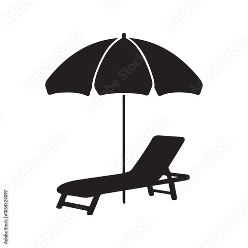 Summer Vacation Beach chair and umbrella Vector Silhouette