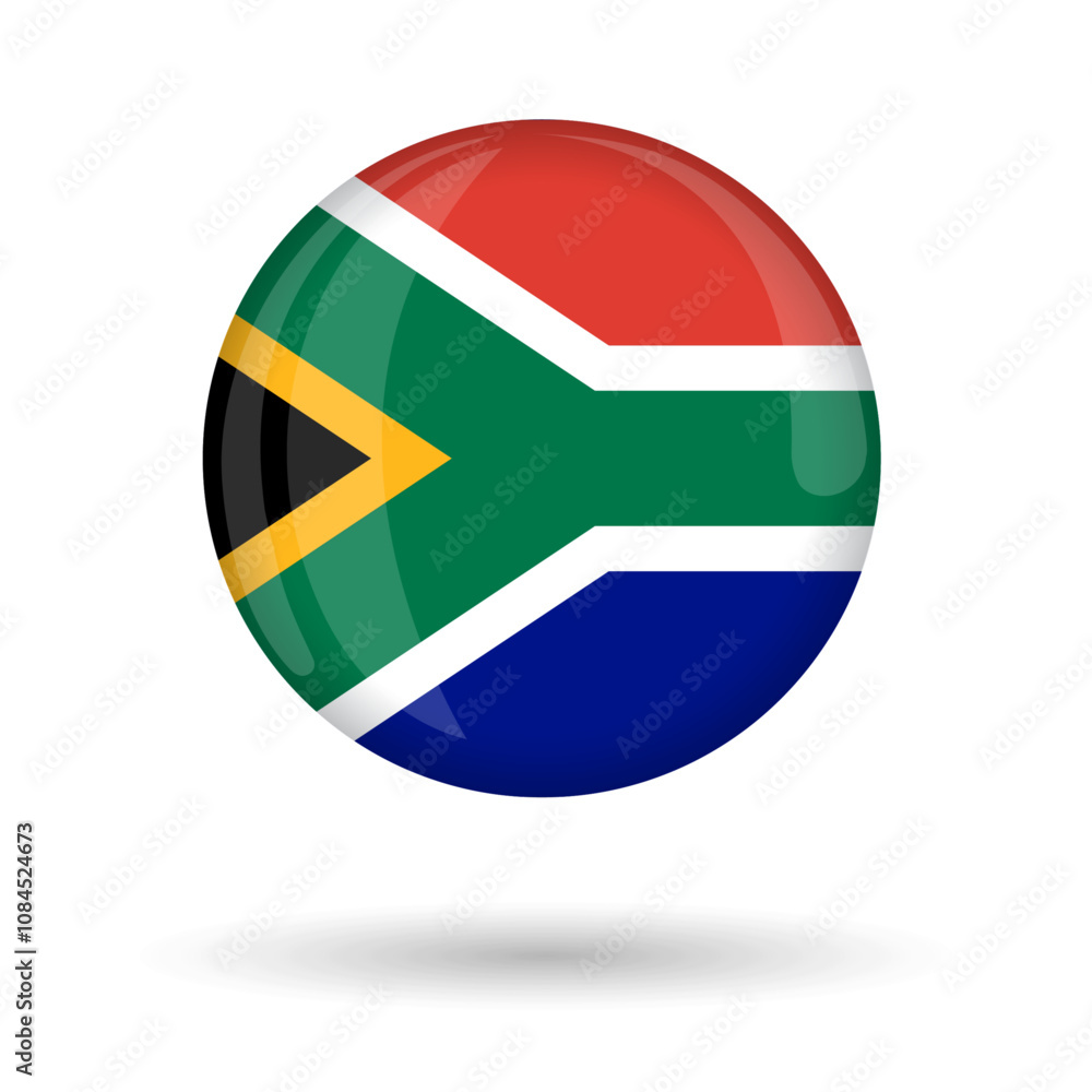 South Africa flag round glossy shiny 3D standard colors vector isolated illustration for Freedom Day April 27, Day of reconciliation 16th December, banners, posters, flyers, online, websites South Africa flag round glossy shiny 3D standard colors vector isolated illustration for Freedom Day April 27, Day of reconciliation 16th December, banners, posters, flyers, online, websites