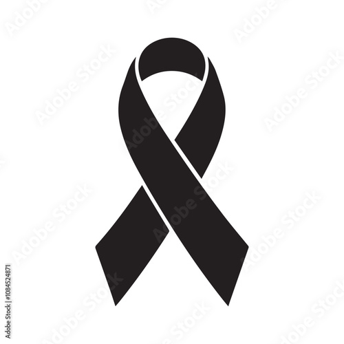 Black ribbon vector illustration on transparent or white background. Symbol of mourning, remembrance, and solidarity.