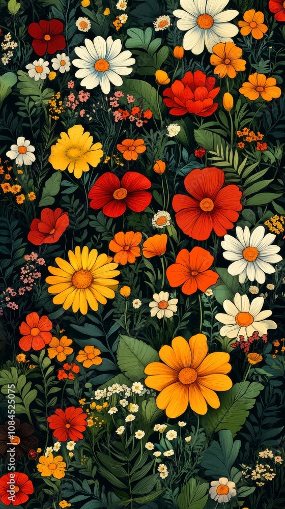 A Flourishing Garden of Vibrant Flowers: A Detailed Floral Art Piece A Flourishing Garden of Vibrant Flowers: A Detailed Floral Art Piece
