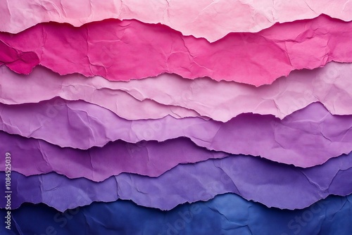 Wallpaper Mural A pink and blue striped piece of paper with a purple background. The paper is crumpled and torn, giving it a rough and textured appearance. The colors of the paper create a sense of energy Torontodigital.ca