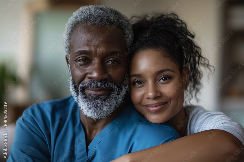 A man and a woman are hugging each other. The man is wearing a blue shirt and the woman is wearing a white shirt. Scene is warm and affectionate A man and a woman are hugging each other. The man is wearing a blue shirt and the woman is wearing a white shirt. Scene is warm and affectionate