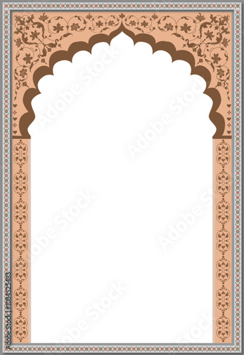 Arch Design with Mughal Indian Rajasthani fort and Culture. Wedding Backdrop & other uses. Abstract Indian floral rug design, Persian carpet, tribal texture, Vector file.