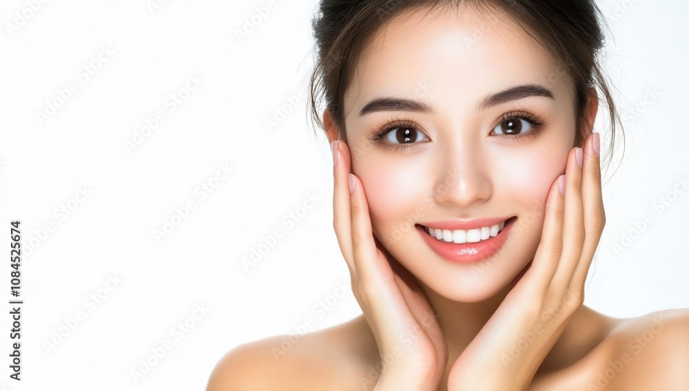 A smiling woman with healthy skin, showcasing beauty and confidence. A smiling woman with healthy skin, showcasing beauty and confidence.