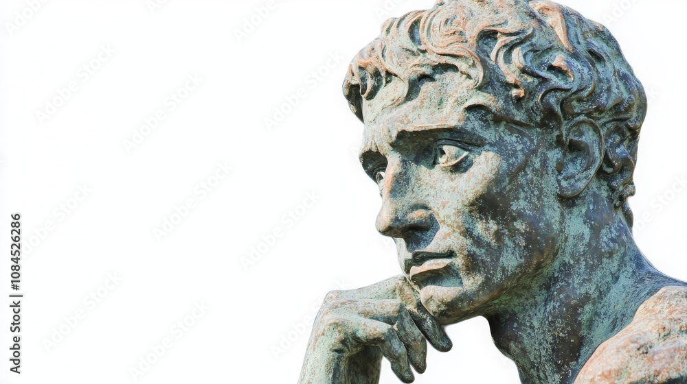 Thoughtful male sculpture with deep features, conveying contemplation and intensity against a light background. Thoughtful male sculpture with deep features, conveying contemplation and intensity against a light background.