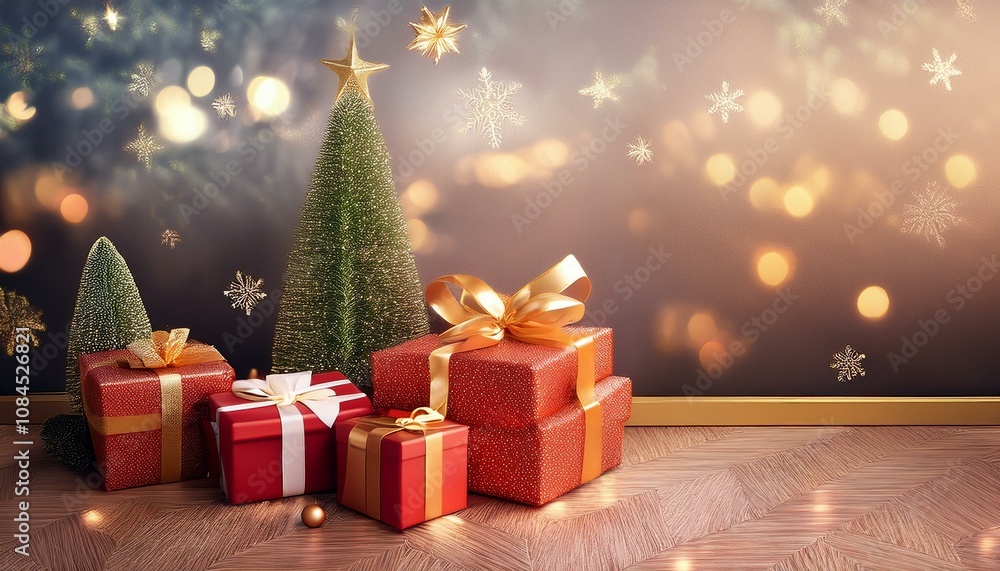 Christmas background with christmas gifts decoration - 3d rendering Christmas background with christmas gifts decoration - 3d rendering