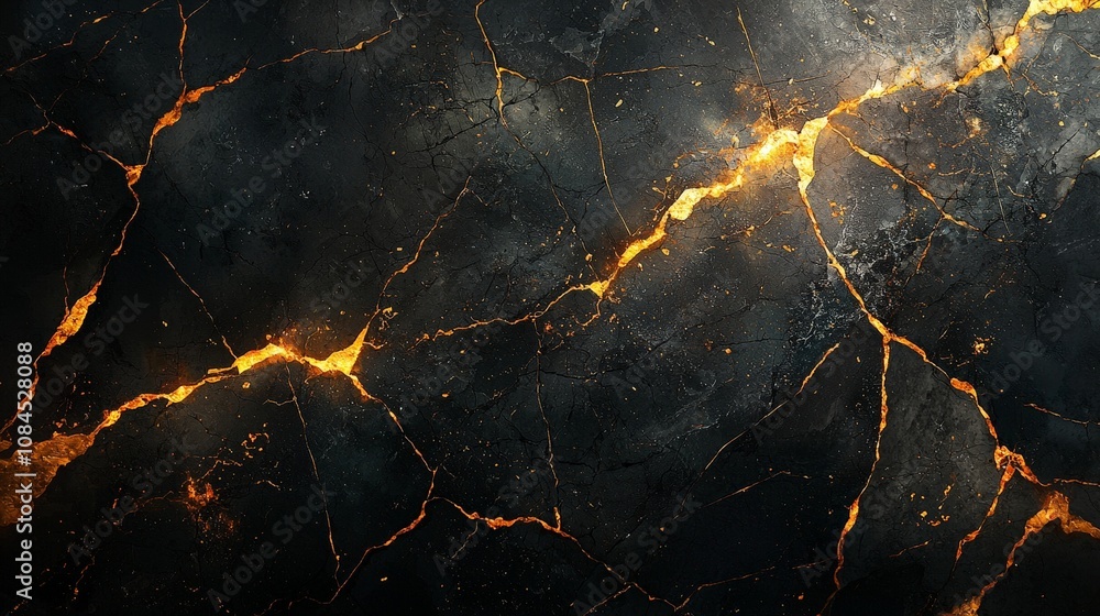 A textured surface depicting cracks with glowing orange lines resembling molten lava. A textured surface depicting cracks with glowing orange lines resembling molten lava.
