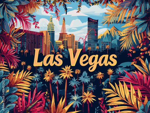 Las Vegas, USA, beautiful vector postcard of the city.