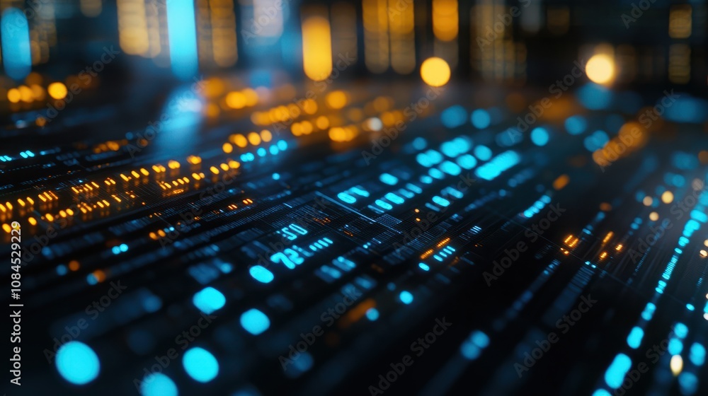 Stock market data. Table of digital data displayed on large screen with lights and blurred background Stock market data. Table of digital data displayed on large screen with lights and blurred background