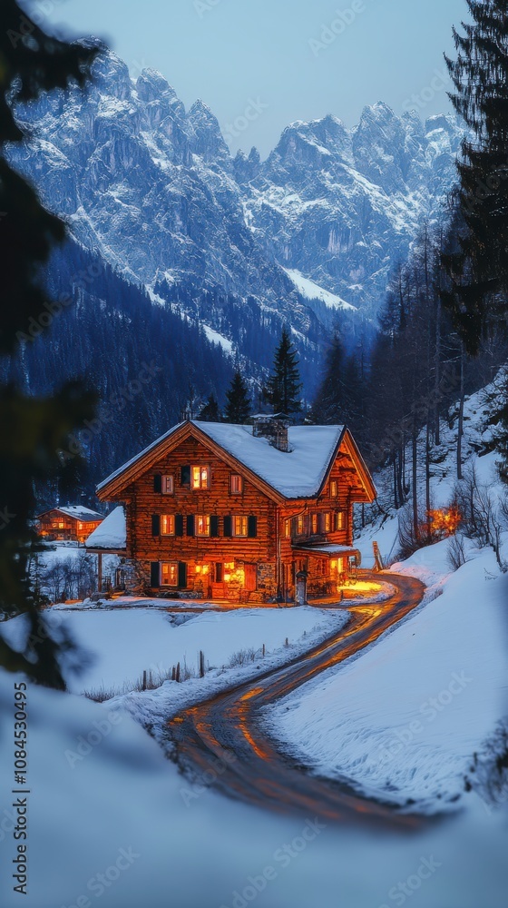 Fototapeta premium Enchanted Mountain Chalet: A Winter's Tale in the Alps