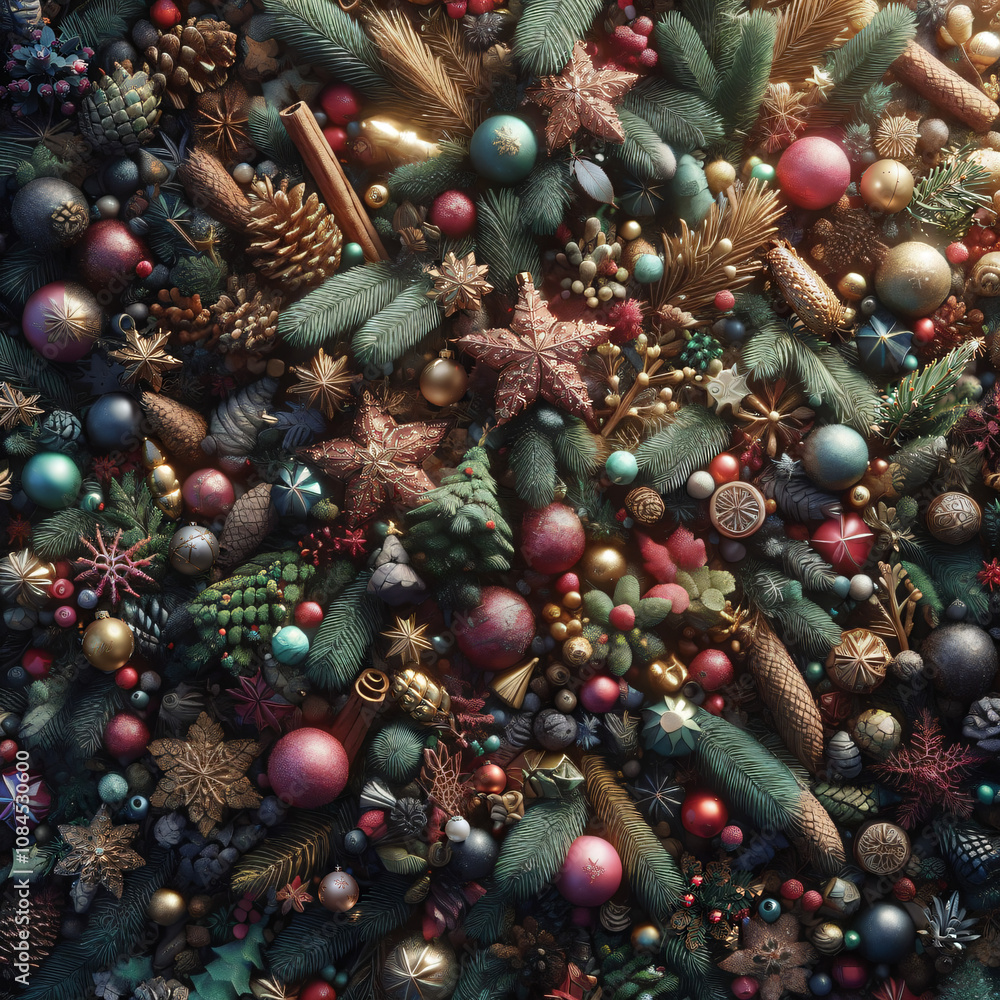 Textura con ornamentos navideños y naturaleza de la época invernal. Textura con ornamentos navideños y naturaleza de la época invernal.
