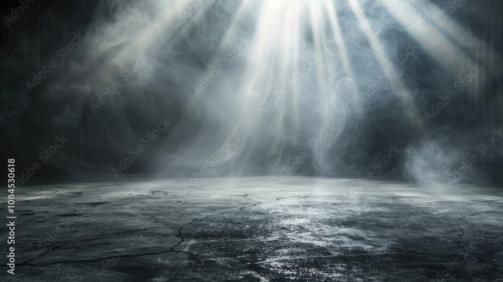 A misty, illuminated space with a reflective surface, evoking a sense of mystery. A misty, illuminated space with a reflective surface, evoking a sense of mystery.
