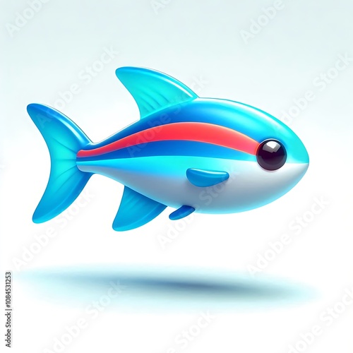 3D Render Neon Tetra Fish with Blue and Red Stripes on White Background photo