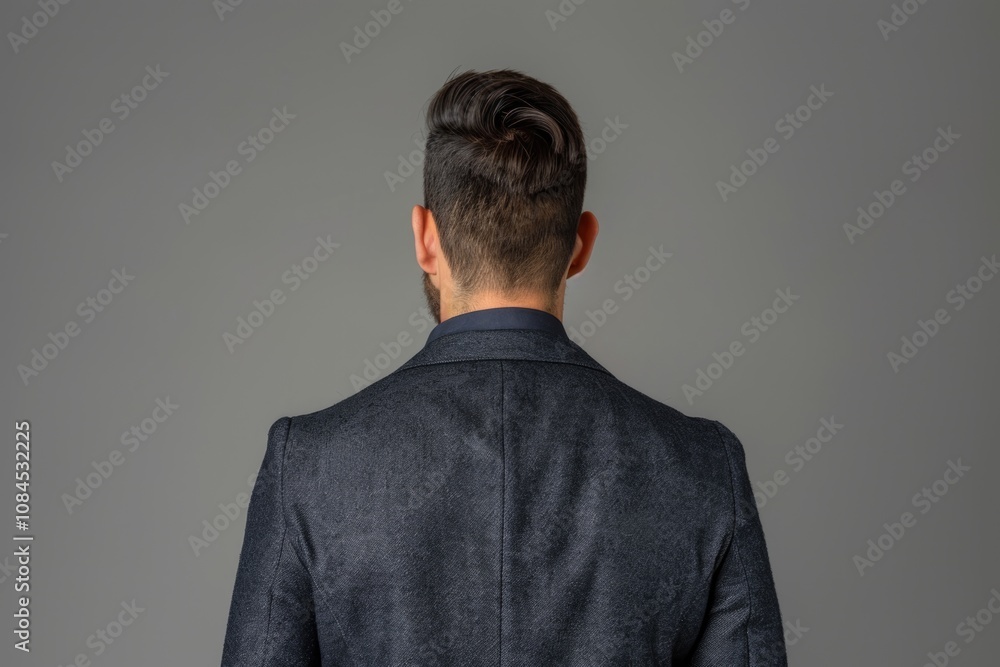 Attractive guy in blazer jacket poses for side photo. Attractive guy in blazer jacket poses for side photo.