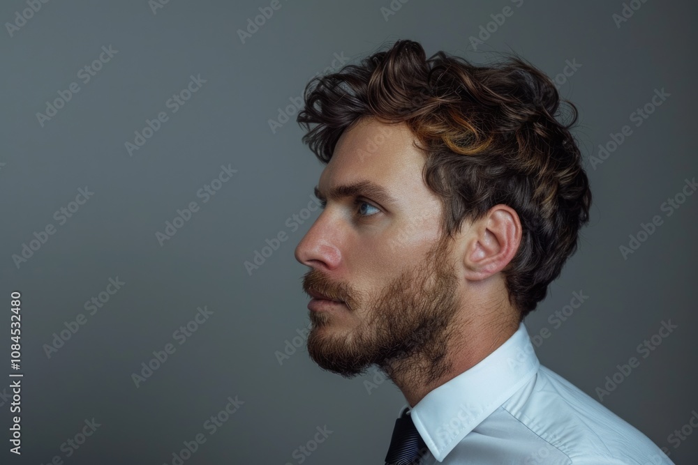 Attractive businessman with neat beard in white office attire. Attractive businessman with neat beard in white office attire.