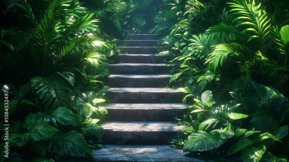 Jungle Pathway Steps: A Serene Escape into a Lush Tropical Garden Jungle Pathway Steps: A Serene Escape into a Lush Tropical Garden
