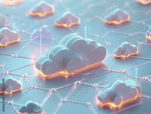 3D illustration, concept image. Embossed mesh representing internet connections in cloud computing. photo