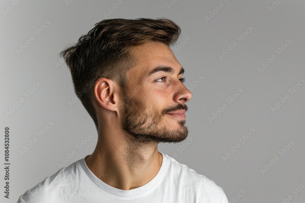 Close up profile of calm neat man in casual attire. Close up profile of calm neat man in casual attire.