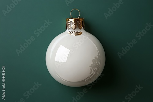 Simple white ornament hanging against a green backdrop during the holiday sea...