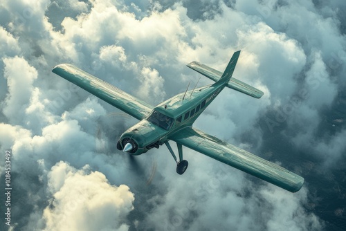 An aircraft soaring above vibrant clouds during a late afternoon flight in th...