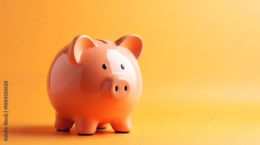 Simple piggy bank isolated on yellow colored background, representing financial management, great for educational materials or money-related marketing Simple piggy bank isolated on yellow colored background, representing financial management, great for educational materials or money-related marketing