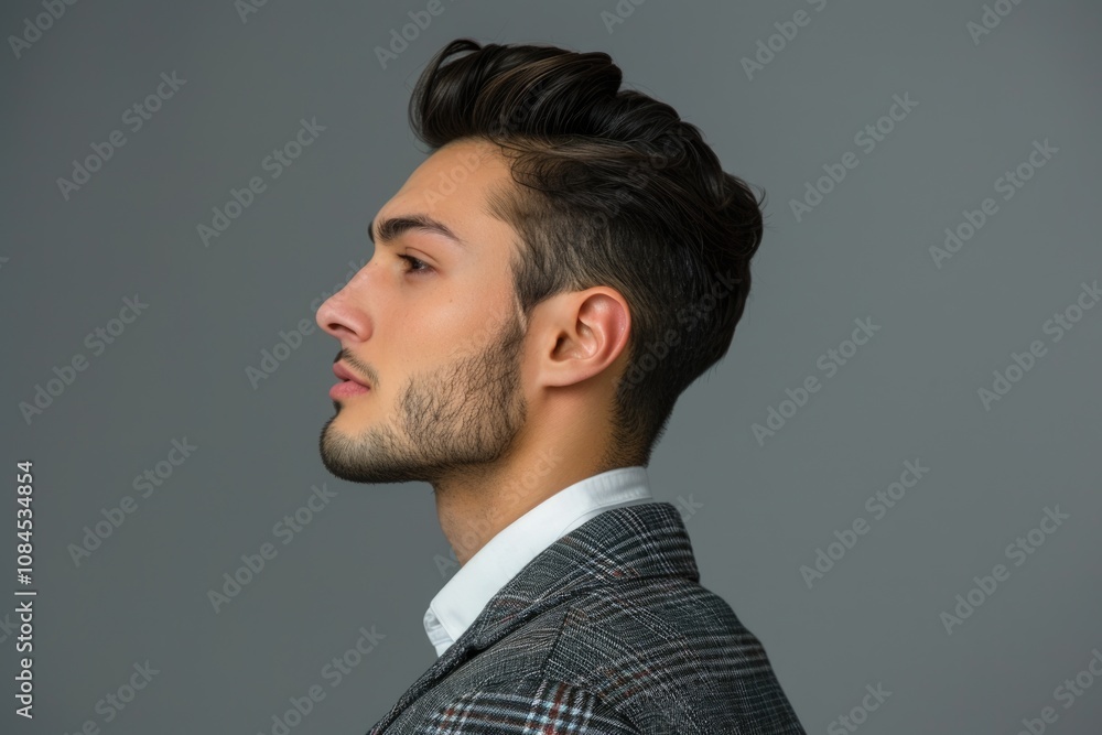 Stylish classy person in blazer jacket isolated on grey. Stylish classy person in blazer jacket isolated on grey.