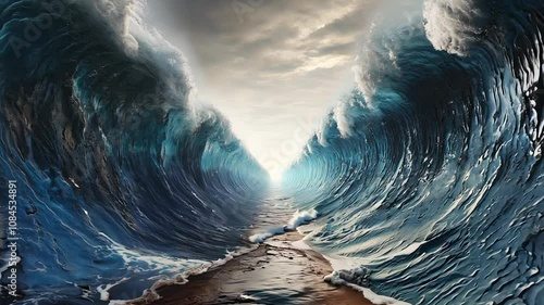 Majestic Waves Gently Parting to Reveal a Serene Path Ahead