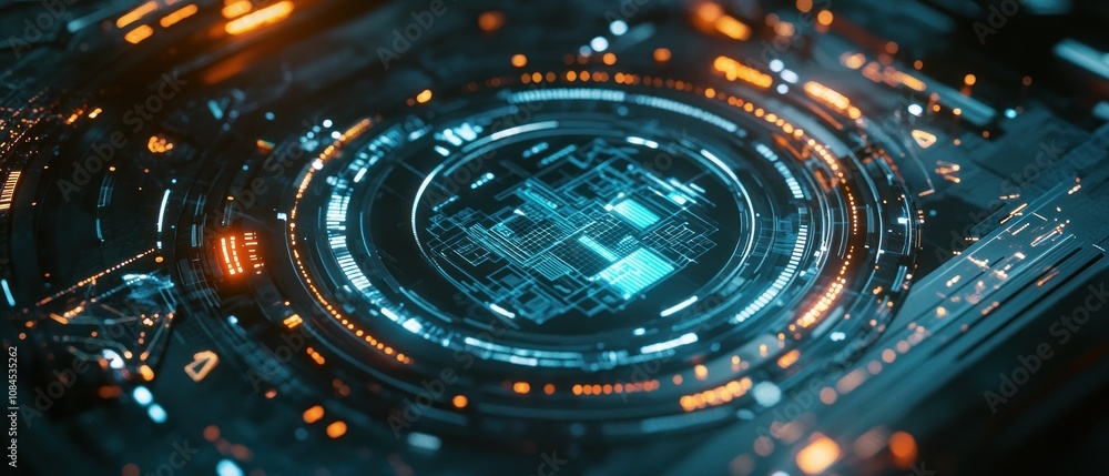 Futuristic digital interface with glowing circuits and data patterns. Futuristic digital interface with glowing circuits and data patterns.