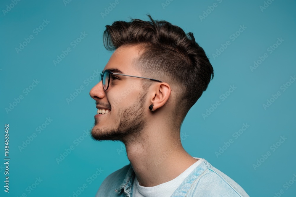 Young man with positive smile isolated on blue background. Young man with positive smile isolated on blue background.