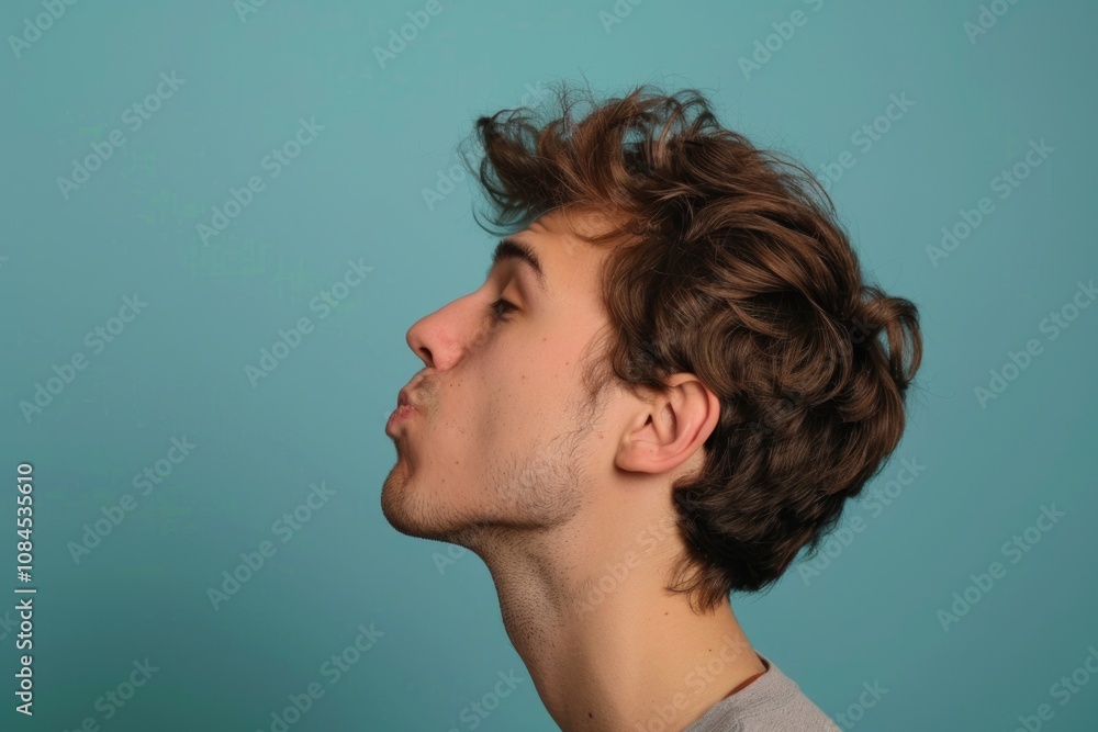 Handsome man blowing air kiss in profile side photo. Handsome man blowing air kiss in profile side photo.