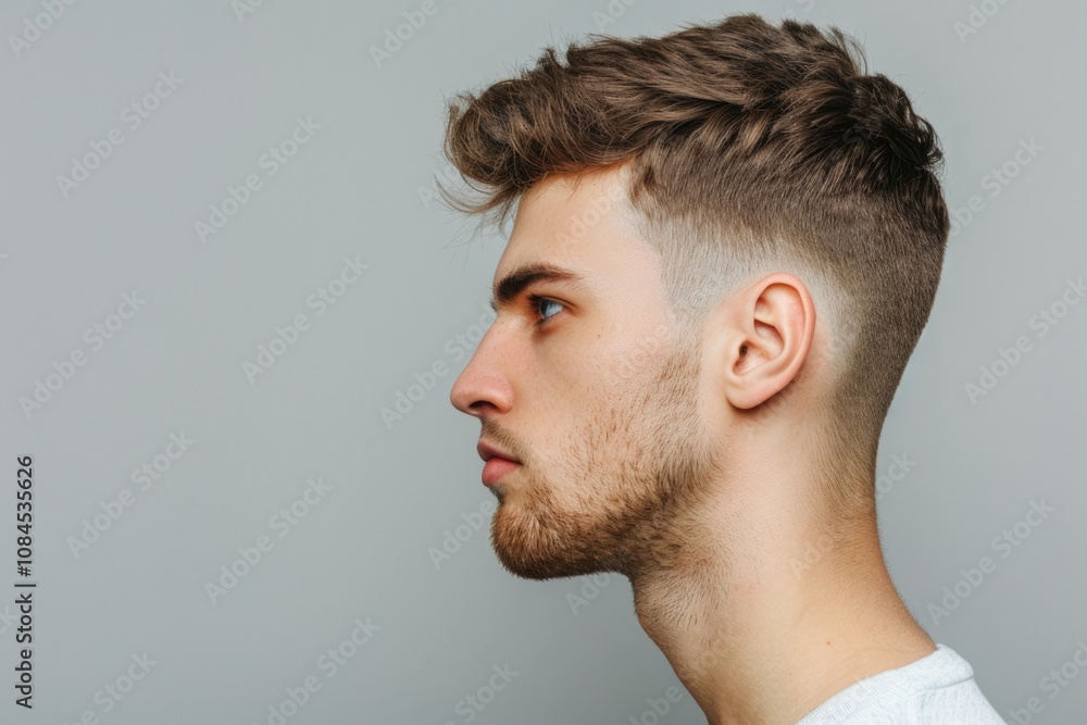 Obraz premium Handsome young man with serious expression in profile photo