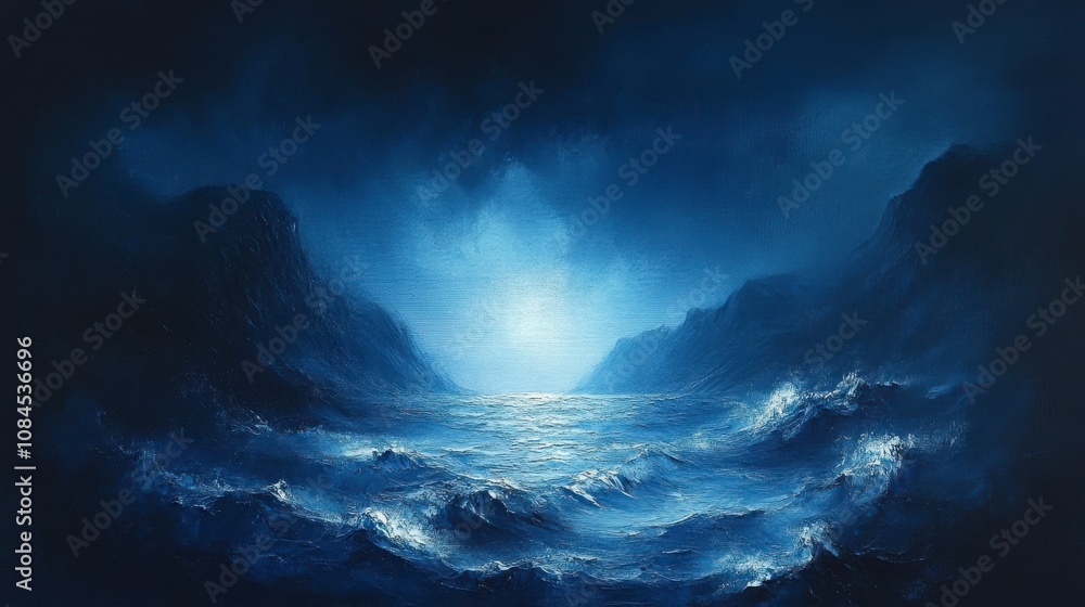 Nocturnal Coastal Majesty: A Dramatic Night Seascape Painting Nocturnal Coastal Majesty: A Dramatic Night Seascape Painting
