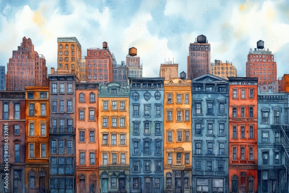 Obraz premium A vibrant display of historic architecture in a city neighborhood showcasing diverse styles