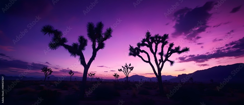 Silhouetted Joshua trees at twilight in the Mojave Desert Silhouetted Joshua trees at twilight in the Mojave Desert