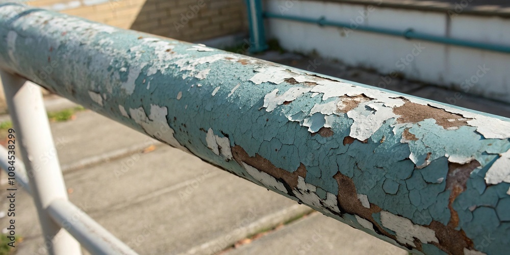 Scratched and peeling paint on a metal pipe, rusted, faded, infrastructure Scratched and peeling paint on a metal pipe, rusted, faded, infrastructure
